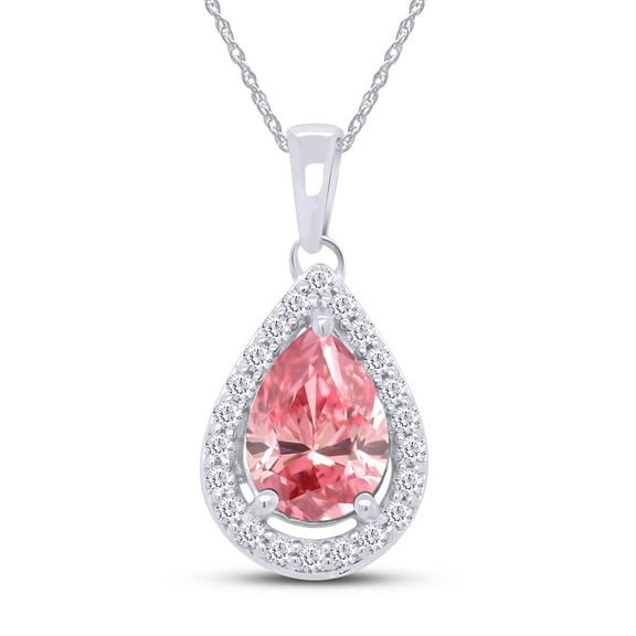 Pear Shape Simulated Tourmaline & Round Cut White Cubic Zirconia Teardrop Pendant Necklace In 14k White Gold Plated 925 Sterling Silver With 18" Chain