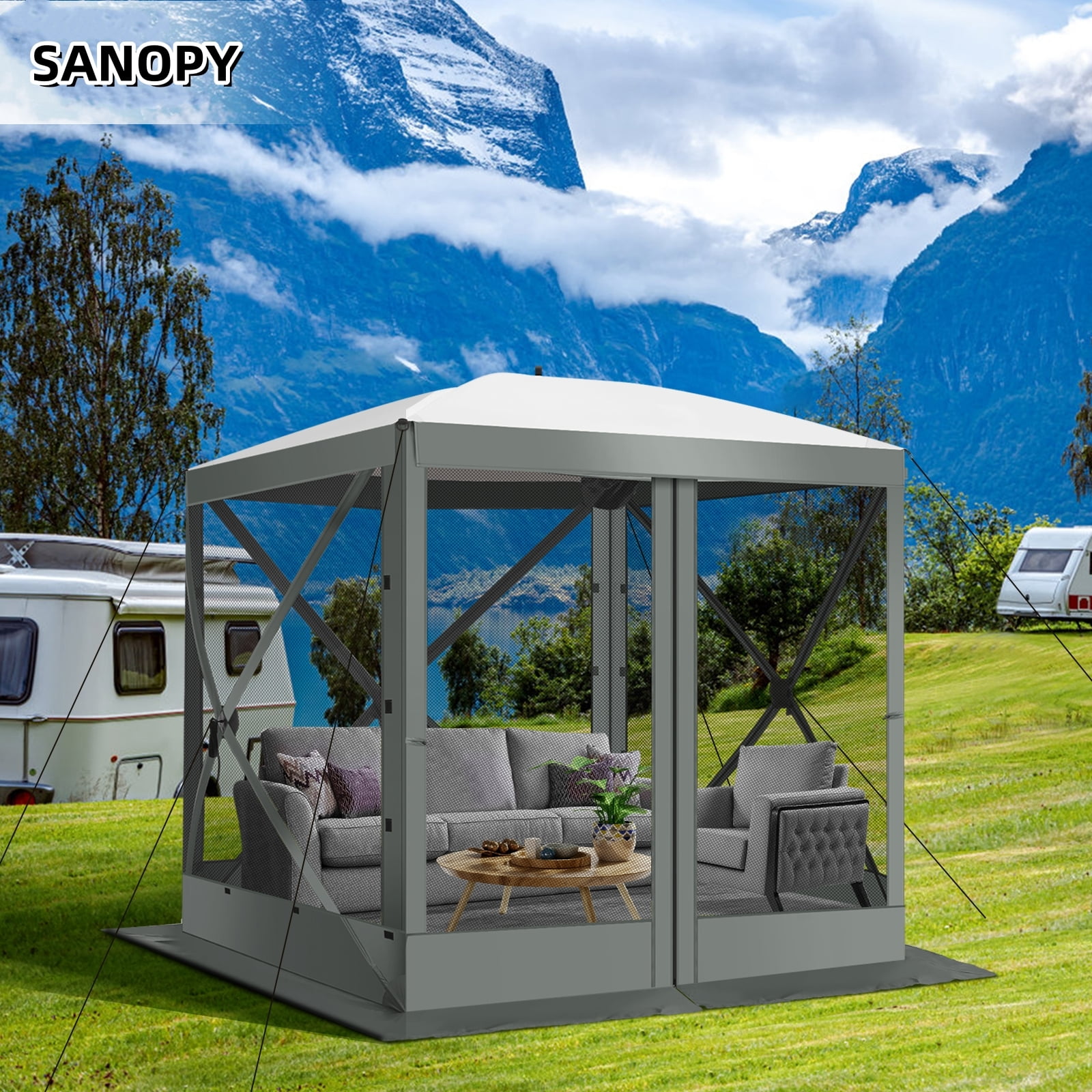 COBIZI 8x8 Pop up Gazebo, Ez up Screen Tent, Portable Outdoor Canopy Sun Shelter with Carry Bag & Ground Stakes for Camping, Garden and Picnics, Gray