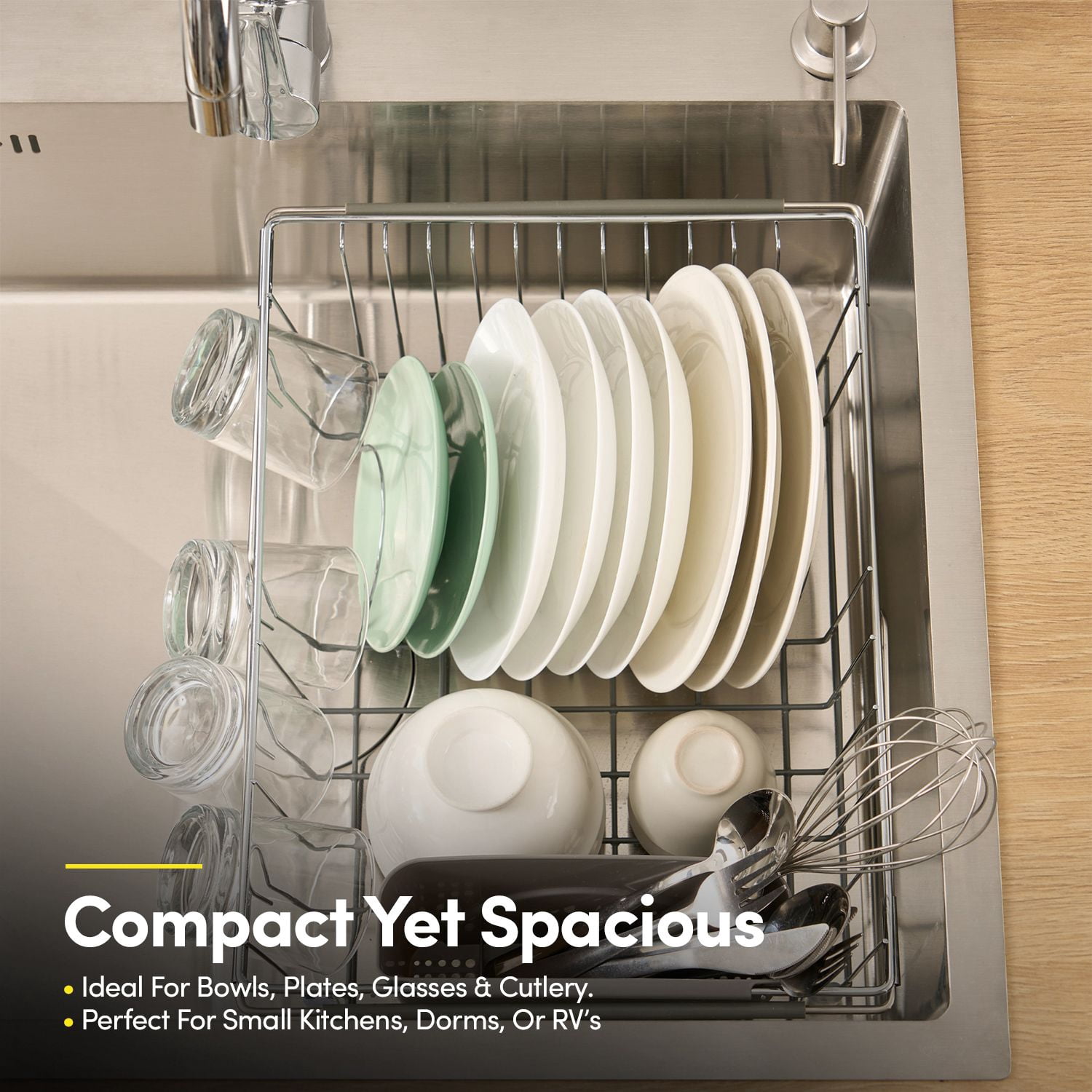Expandable 2-Piece Over the Sink Space Saving Dish Drying Rack with Utensil Holder, Grey