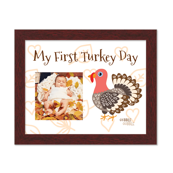 Baby's First Thanksgiving Frame Brown Wood Frame with Thanksgiving Decoration Mat for Photos