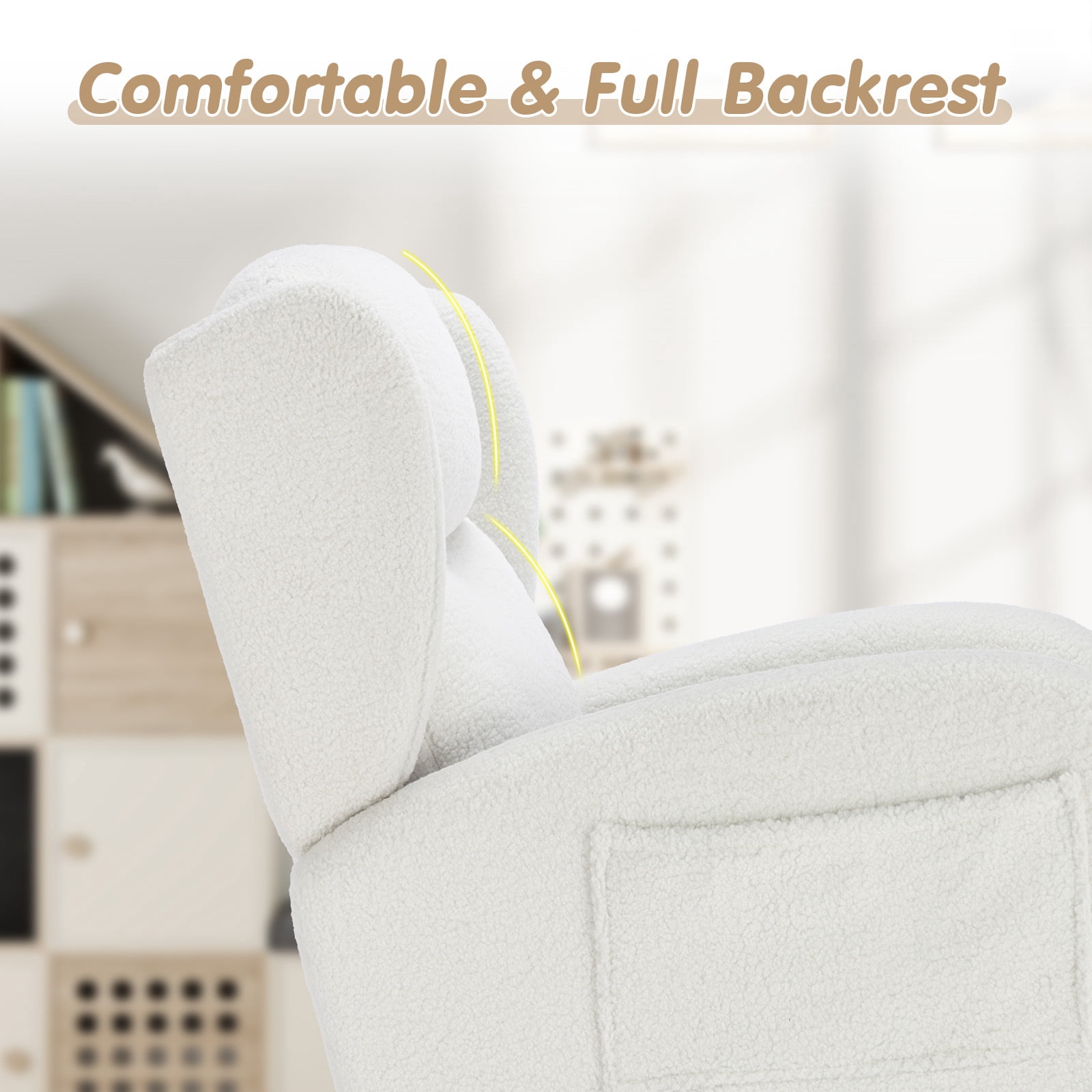 Lunale Indoor Rocking Chair, Upholstered Accent Rocker Chair with Wood Legs, Ivory Teddy
