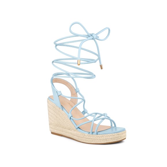 Allegra K Women's Lace Up Platform Heel Espadrilles Wedge Sandals Sky Blue 7