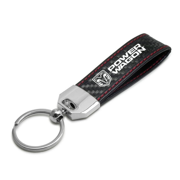 RAM Power-Wagon Real Black Carbon Fiber Loop Strap Key Chain with Red Stitching