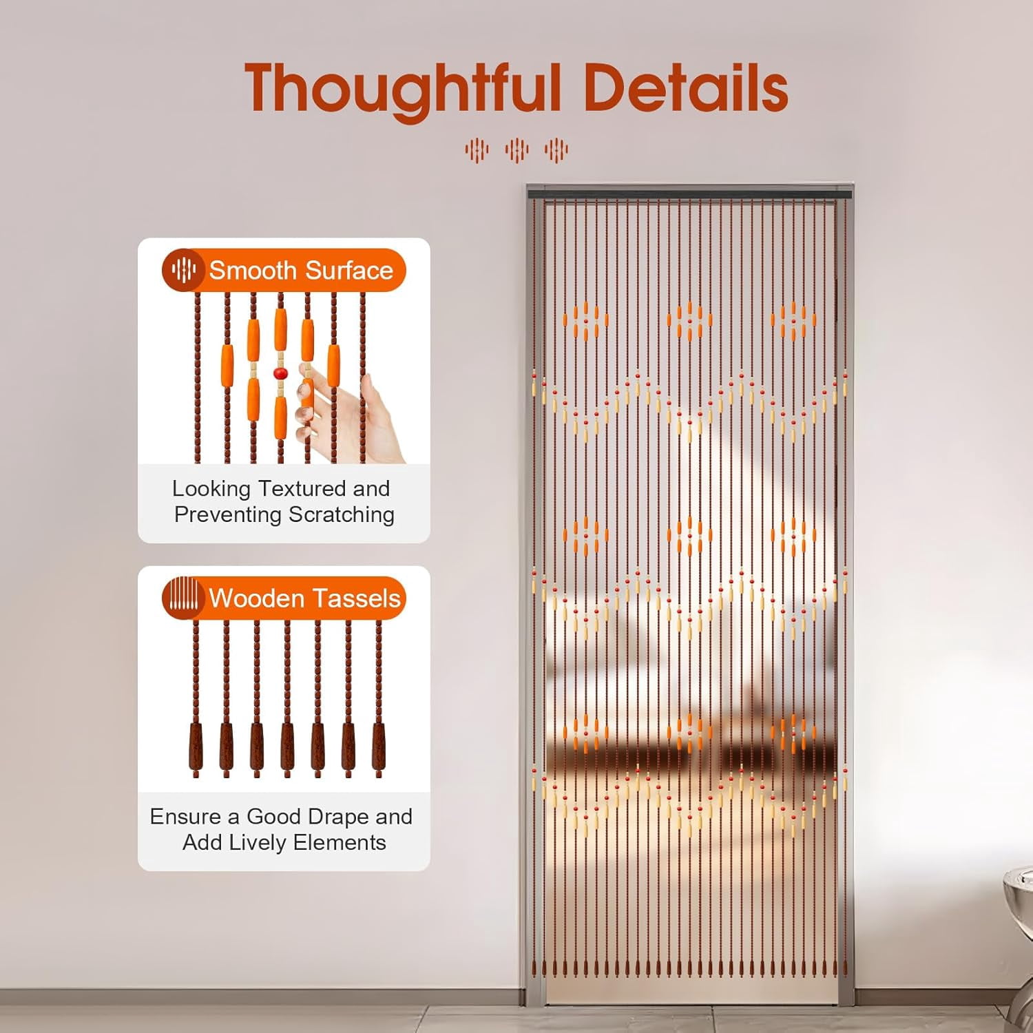 31Line Wooden Bead String Door Curtain Natural Wood & Bamboo Beaded Curtain Fly Screen Bath Bedroom Porch Hallway Entrance Wall Closet Doorway Privacy Decor 90x220cm
