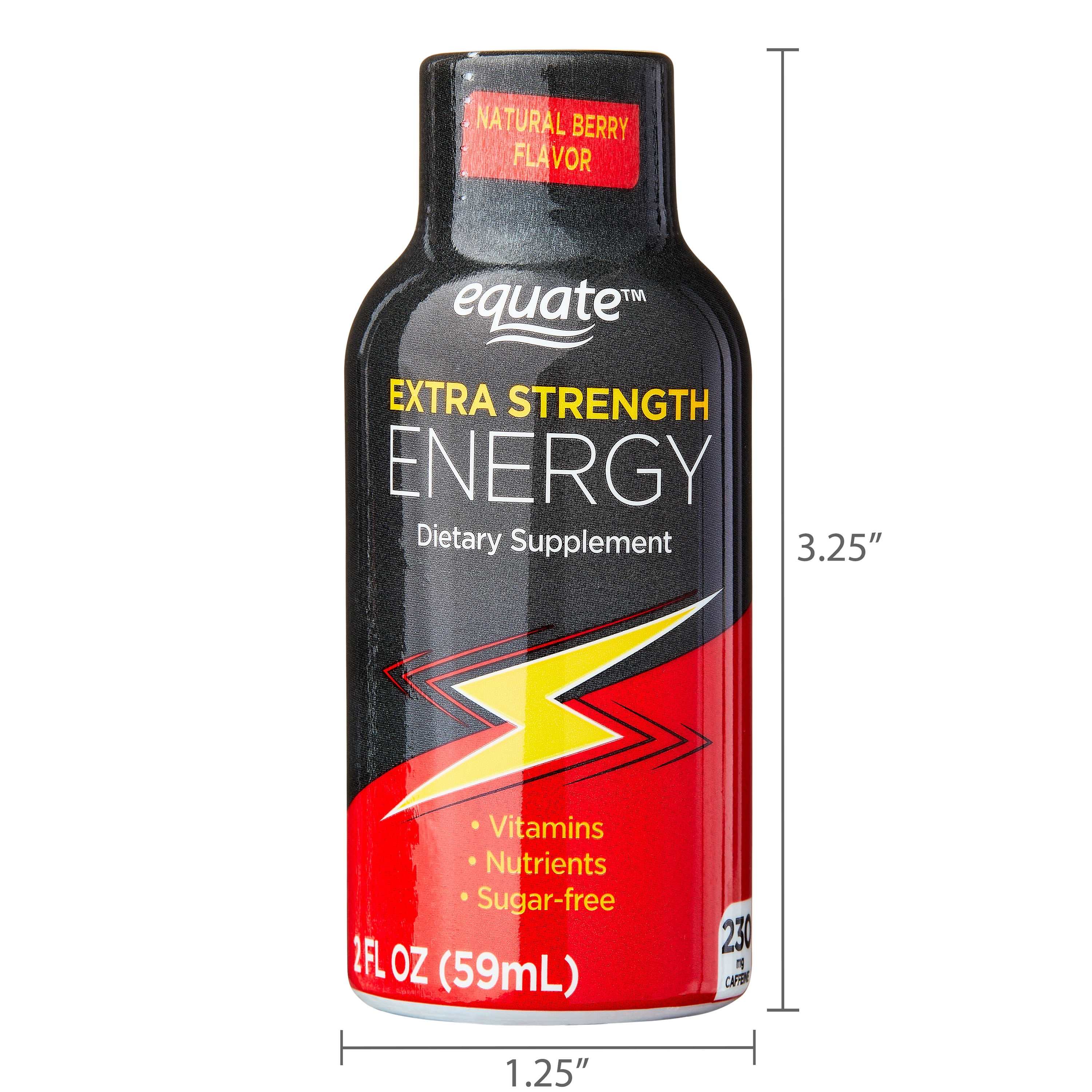 Equate Extra Strength Energy Dietary Supplement, Caffeine 230mg, Berry Flavor, 2 oz