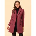 thumbnail image 2 of INSPIRE CHIC Women's Notched Lapel Collar Double Breasted Mid Length Overcoat Watermelon Red M, 2 of 6