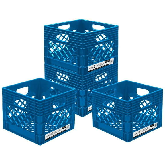 ORGANIZE-IT! Storage Milk Crate, Heavy-Duty Versatile Box Organizers, Blue, 4 Pack