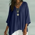 thumbnail image 2 of hoksml Women's V Neck Batwing 3/4 Sleeve Tunic Top, Irregular Hem Loose Fit Casual Blouse for Daily Vacation Beach Wear, 2 of 7