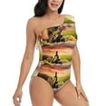 thumbnail image 3 of Easygdp Red Wine Glasses Women's One Shoulder Ruffle Monokini Bathing Suits with Removable Chest Pad, Quick Drying - Large, 3 of 8