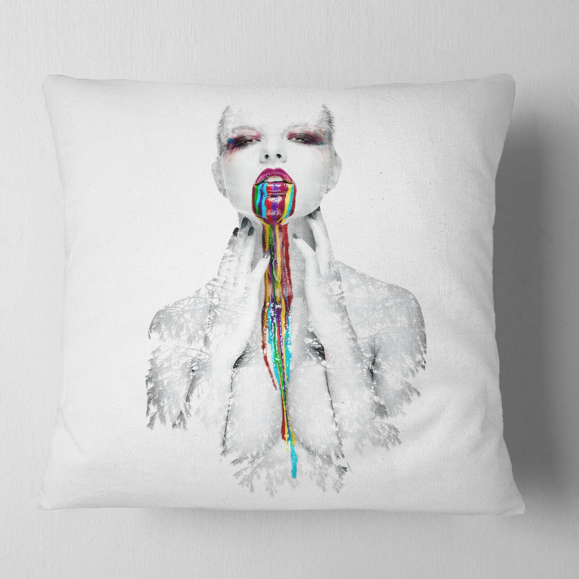 Designart Woman With Creative Bright Make Up - Portrait Throw Pillow - 18x18