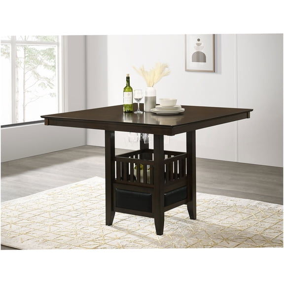 Espresso Square Counter Height Dining Table with Storage Pedestal Base
