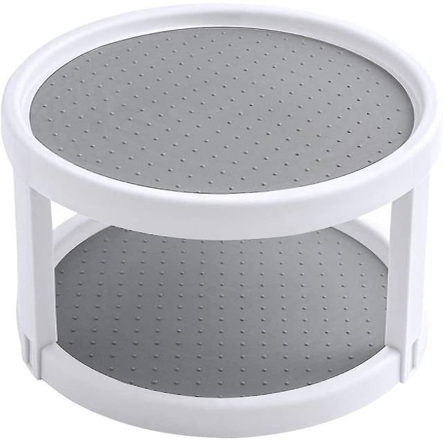 Organizador Lazy Susan de 2 niveles, plato giratorio de plástico para gabinete, estante de especias perezoso para cocina, despensa, refrigerador y baño