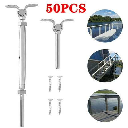 

FETCOI (50 Pack) 180° Adjustable T-316 Stainless Steel Deck Cable Railing Kit fits 3/16 Stainless Steel Wire Rope Cable in&Outdoor Stair Railing