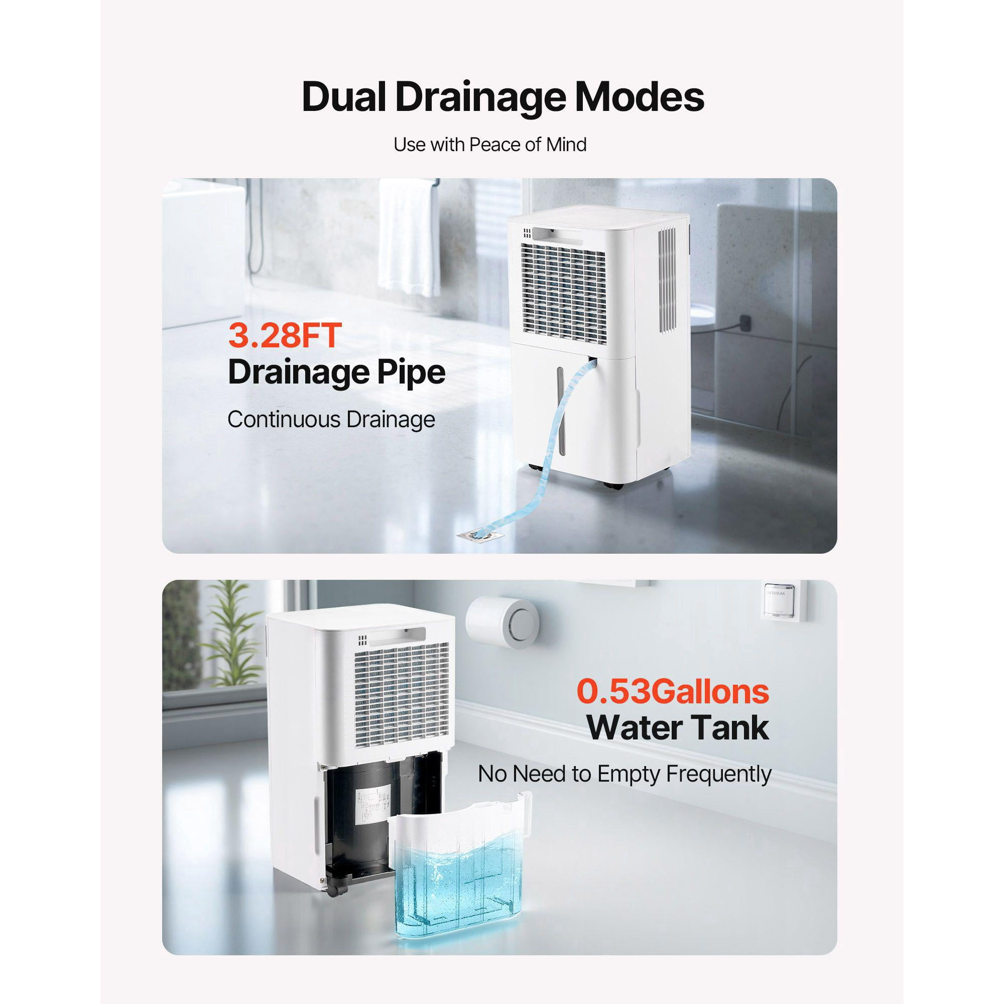 35 Pint Dehumidifier for Home Basement with Drain Hose Intelligent Humidity Control Low Noise Large Room Warehouse Bedroom Storage Room Coverage White