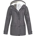 thumbnail image 1 of Chaqueta de lluvia de lana forrada para mujer, impermeable con capucha para invierno al aire libre, chaquetas de esquí cálidas para la nieve para mujer, Color sólido, 1 of 4