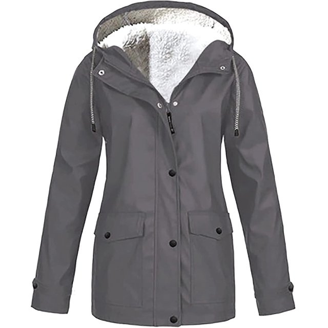 Chaqueta de lluvia de lana forrada para mujer, impermeable con capucha para invierno al aire libre, chaquetas de esquí cálidas para la nieve para mujer, Color sólido
