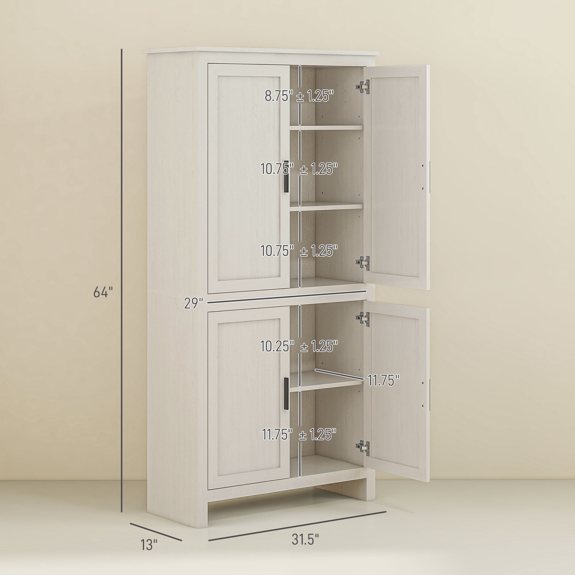 HOMCOM 64" Freestanding Kitchen Pantry Food Storage Cabinet w/ Shelves, White