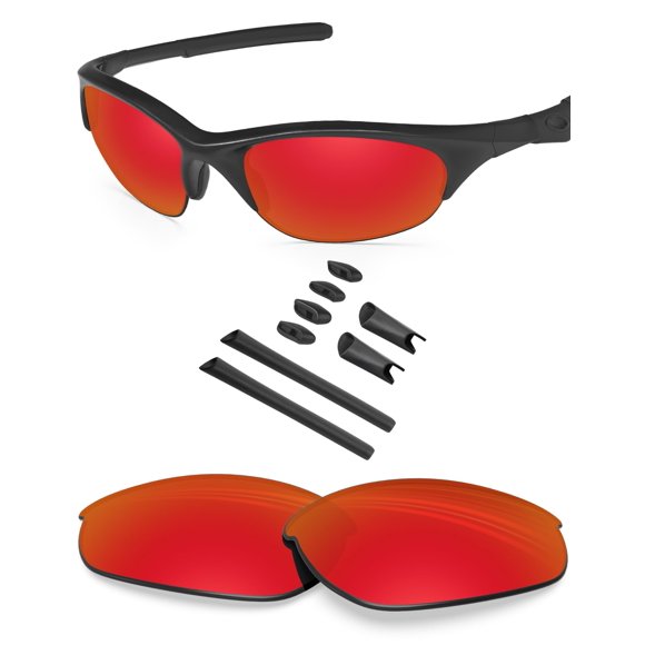 BLAZERBUCK Polycarbonate Polarized Replacement Lenses & Sock Kit for Oakley Half Jacket - Fire Red AR Coated