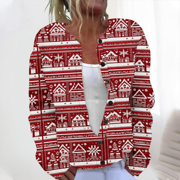 Cutuoiiu Christmas Womens Shirts Button Long Sleeve Cardigan Womens Funny Xmas Open Front Coat Gifts for Women