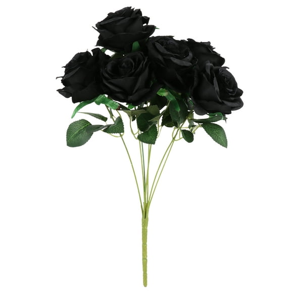 Artificial Rose Décoration de Mariage Faux Bouquet de Fleurs Fleur de Haute Qualité Noir Vrai Toucher 7 Têtes de Fausses Roses