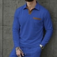 thumbnail image 4 of Mens Shirts, Men's Casual Shirts Classic Long Sleeve Basic Button T-Shirt Lapel Lightweight Fall Golf Tops with Pocket Blue M, 4 of 8