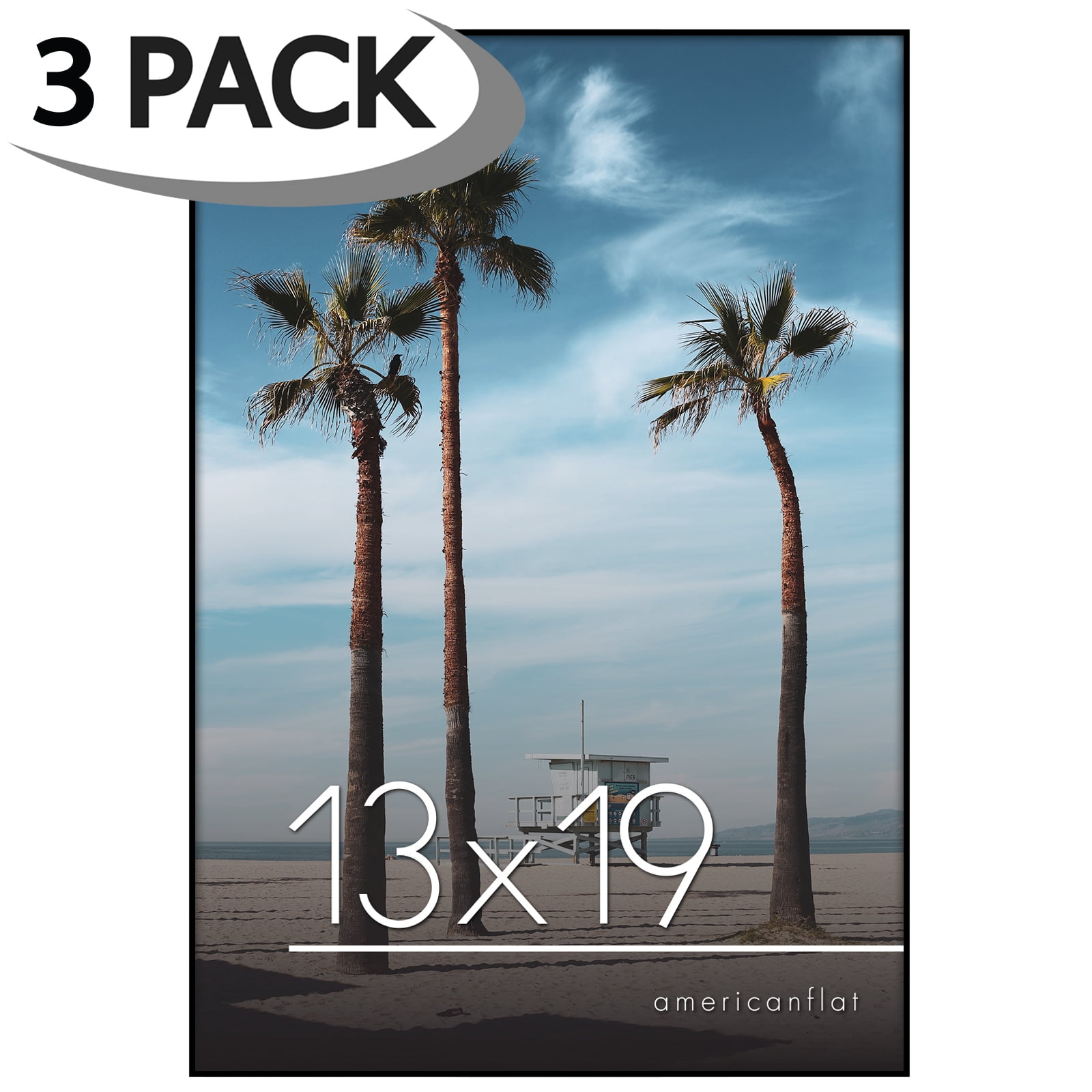 Americanflat Front Loading 13x19 Picture Frames in Black - Set of 3 Thin Frameless Plastic Frames with Shatter-Resistant Glass - Horizontal and Vertical Formats for Wall