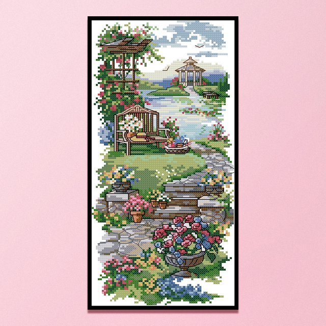 Cuadros Decorativos Camino de jardín de punto de cruz parcial de 14 quilates estampado hilo de algodón DIY costura Ndcxsfigh Nuevos Originales