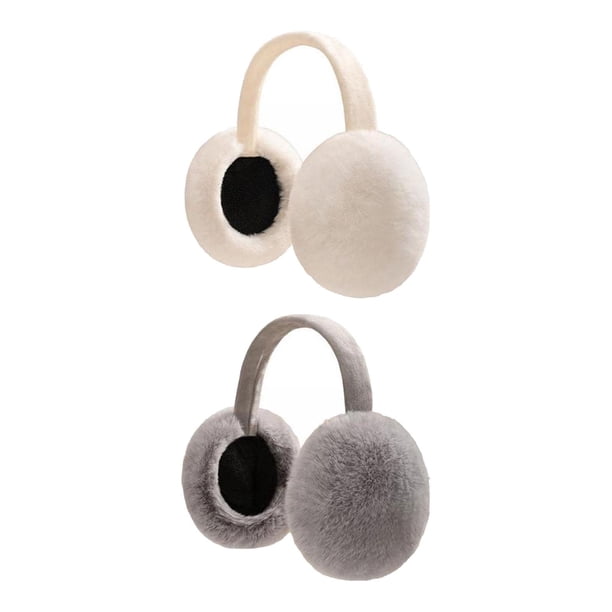 2 orejeras plegables, diadema con suaves solapas para las orejas, súper protección para las orejas Blanco Gris