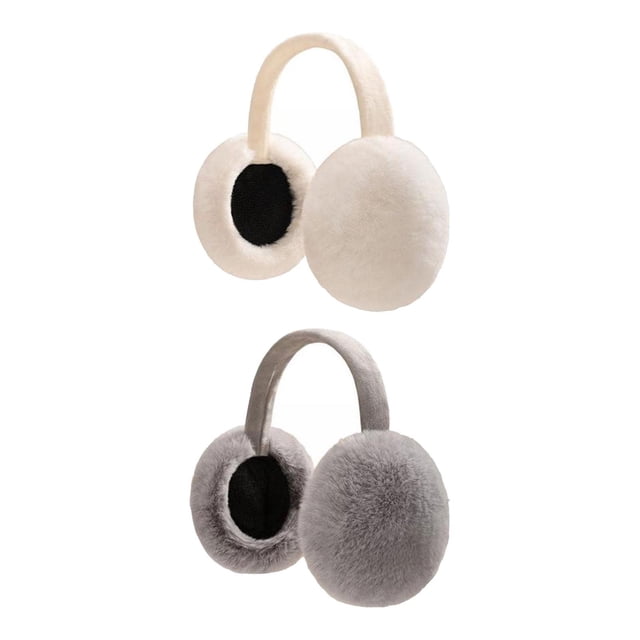 2 piezas de orejeras de felpa plegables y cómodas, orejeras térmicas para exteriores Blanco Gris