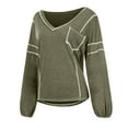 thumbnail image 4 of Abcnature Women Casual Long Sleeve Henley Raglan T Shirts Patchwork Tunic V Neck Button Blouse Tops Green 3XL, 4 of 5
