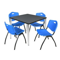 Regency Kahlo 42 in. Square Breakroom Table- Grey Top, Chrome Base & 4 M Stack Chairs- Blue