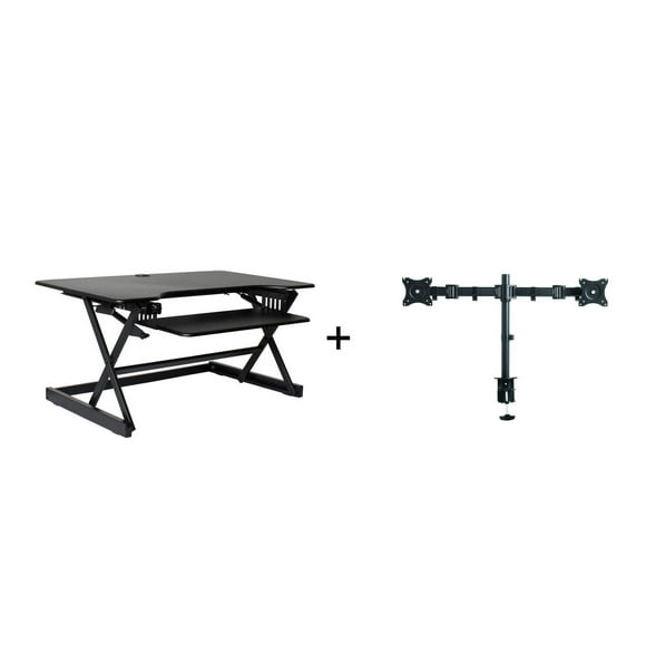 Rocelco 40 "Convertisseur de bureau debout réglable en hauteur avec support pour deux moniteurs BUNDLE - Support de poste de travail pour ordinateur Quick Sit Stand Up - Plateau de clavier rétractable