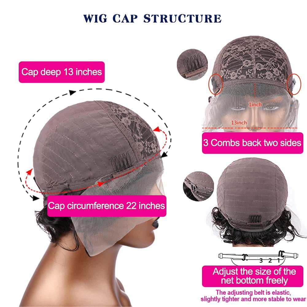 Pixie Cut Wig 13x1 Lace Front Wigs Short Curly Human Hair Wig Pixie Wigs for Women 1B/T27