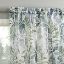 No. 918 Fiona Foliage Print Crushed Voile Sheer Rod Pocket Curtain Panel, 51"W X 84"L, White