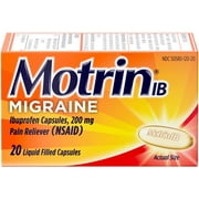 Motrin IB Migraine Liquid Gel Caps, Ibuprofen 200 mg, Migraine Relief Medicine, 20 ct. 1 ea (Pack of 3)