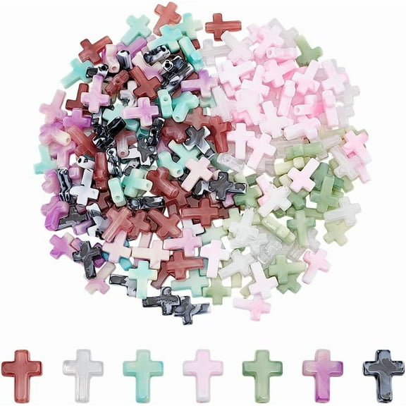 1 Set 210Pcs 7 Colors Cross Beads Acrylic Beads Small Plastic Cross Beads Bulk Mini Tiny Cross Bead Charms Colorful Loose Spacer Beads for Bracelets Necklaces Jewelry Making Easter Decoration