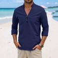 thumbnail image 2 of Camisas de los Hombres de Manga Larga Casual Color Sólido Solapa Mezcla de Lino, Suéter de Mitad de Cremallera para el Ocio Diario Al Aire Libre, 2 of 8
