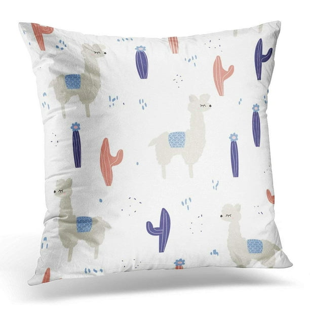 USART Alpaca Funny Llama and Cactus Hand Drawn Animal Pillow Case Pillow Cover 18x18 inch