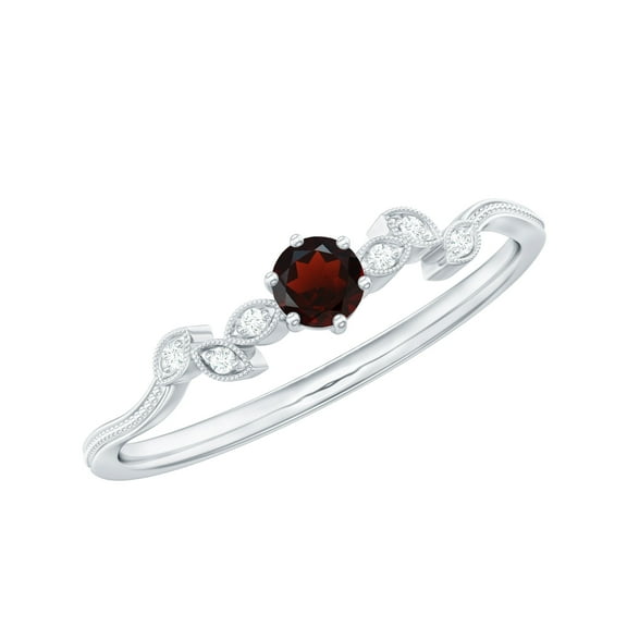 Rosec Jewels Minimal Promise Ring with Garnet and Diamond for Women (AAA Quality), 925 Sterling Silver, US 4.00