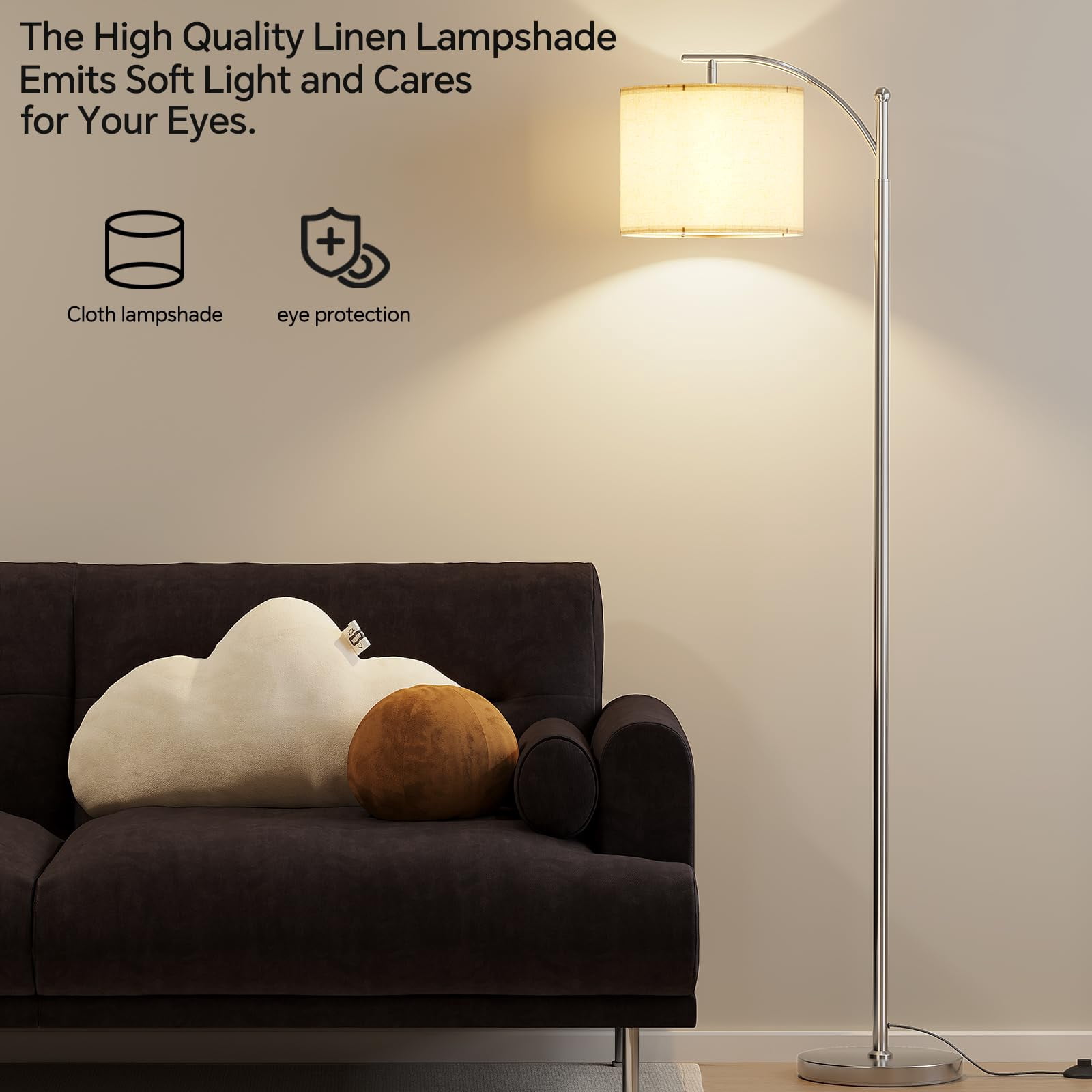 Arc Floor Lamp  Modern With 9w 3 Color Temperatures Bulb Metal Standing Lamps Adjustable Hanging Lampshade Tall For Living Room Bedroom Office