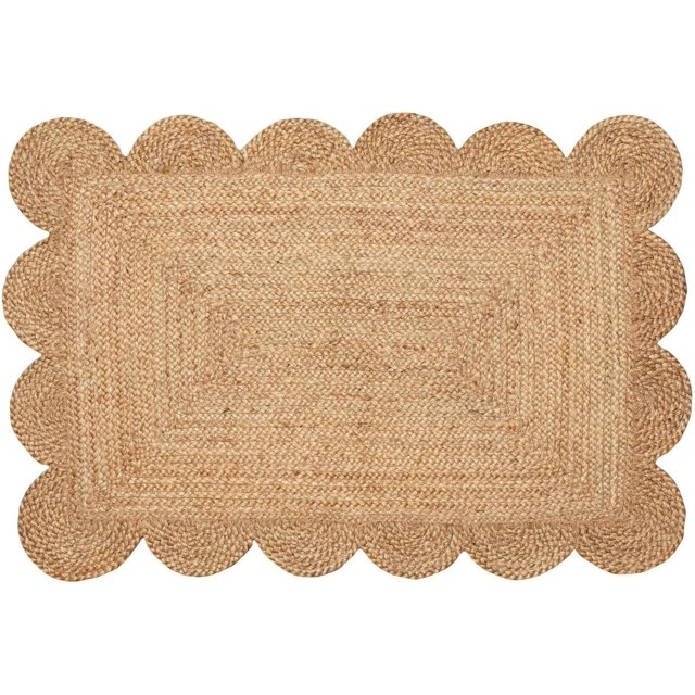 Shree Exports Hand Woven Farmhouse Jute Area Scalloped Rug (Natural, 3x5 Feet)