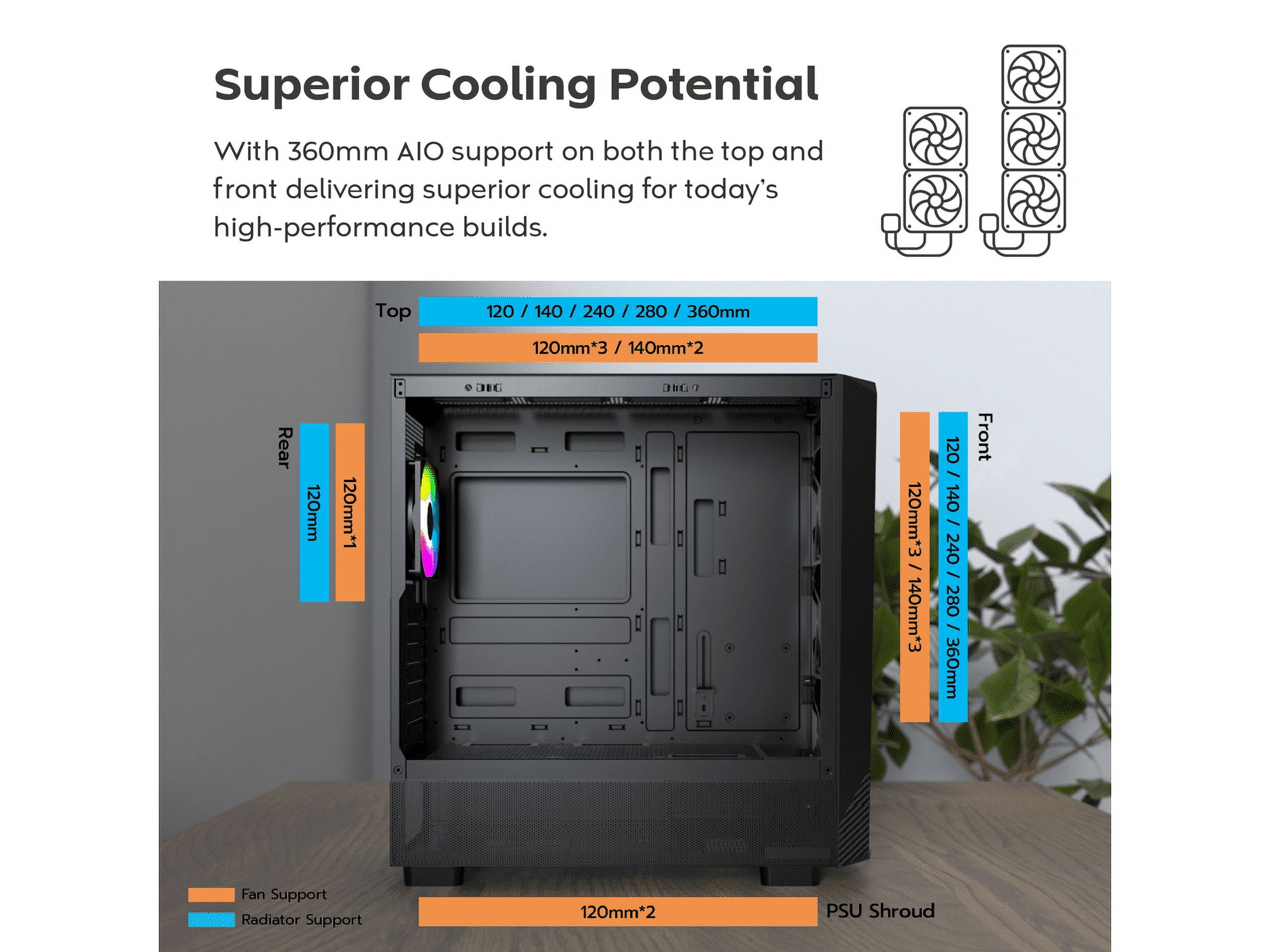 MONTECH X5- ATX Mid-Tower Gaming PC Case, High Airflow, 3x 140mm and 1x 120mm ARGB Fans Pre-installed, Glass Side Panel, Carbon Print Accents, GPU Holder Included, Black