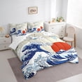 thumbnail image 3 of Manfei Tokyo Sea Waves Bedding Comforter Set 7pcs, Cartoon White Crane Animal Queen Bedding Sets, Japanese Style Sun Queen Sheet Sets, Super Cozy Room Decor, 3 of 7