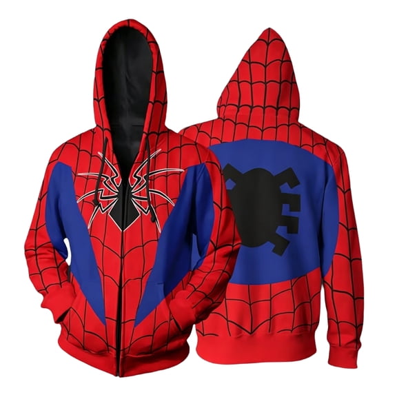 Unisex Spider Superhero Graphic Zip Up Hoodie Casual Loose Fit Long Sleeve Cosplay Jacket Sweatshirt with Pockets for Adults Halloween Costumes
