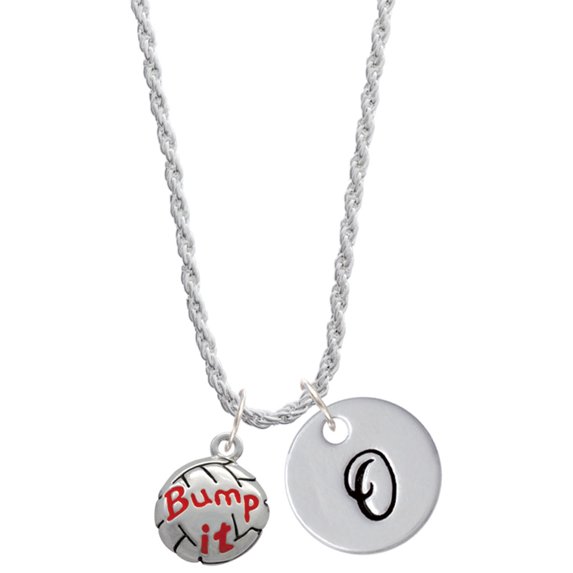 Delight Jewelry Silvertone Volleyball - ''Bump It'' Silvertone Script Initial Disc - O - Charm Necklace, 20"+3"
