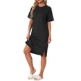 thumbnail image 2 of INSPIRE CHIC Women's Casual Summer Pajama Dress Loose Fit Nightshirts Short Sleeve Sleepwear Split Midi Nightgowns L Black, 2 of 6