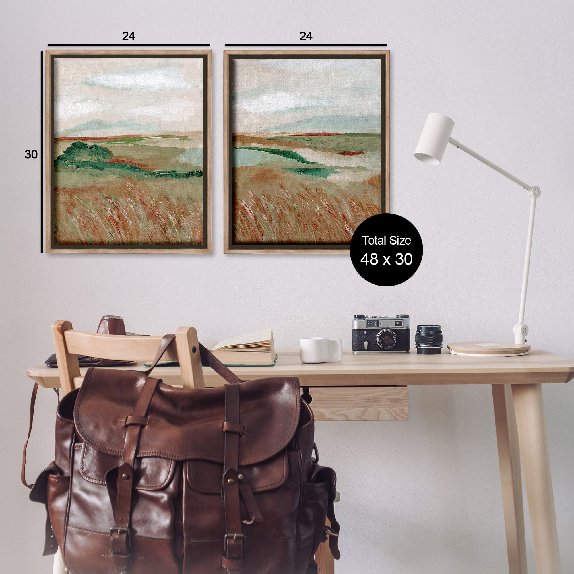 Stupell Industries Windblown Reeds Landscape Landscape Painting Brown Floater Framed Canvas Art Print Wall Art, 25 x 31, Set of 2