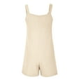 thumbnail image 5 of Usmixi Jumpsuits for Women Dressy Casual Plus Size Linen Adjustable Strap Mini Jumpsuits Overalls with Pocket Summer Round Neck Sleeveless Solid Short Trendy Rompers Beige xxxl, 5 of 7