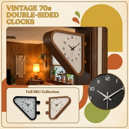 Vintage Double Sided Wall Clock, Retro Wrought Iron Station Clock for Wall Decor, Silent Non-Ticking Decorative Clock for Living Room, Kitchen, 1Pack Black