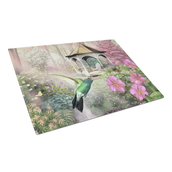 Caroline's Treasures Garden Gazebo Hummingbird Glass Cutting Board Large